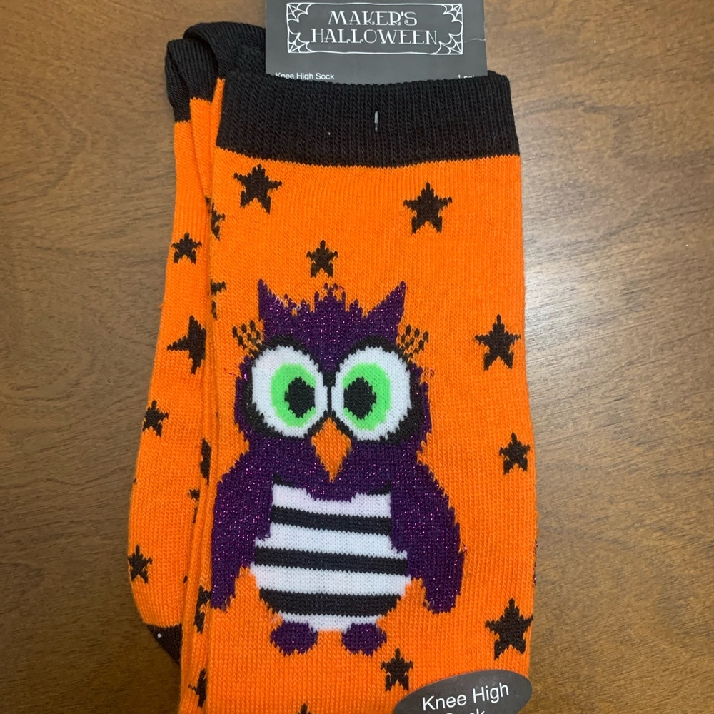Maker’s Halloween Owl Orange Knee High Socks